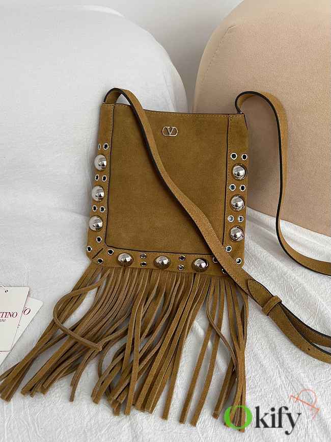 Okify Valentino Nellcôte Bag With Fringes In Suede Brown 20x20x3cm  - 1
