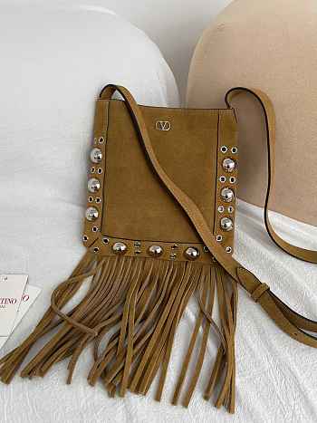 Okify Valentino Nellcôte Bag With Fringes In Suede Brown 20x20x3cm 