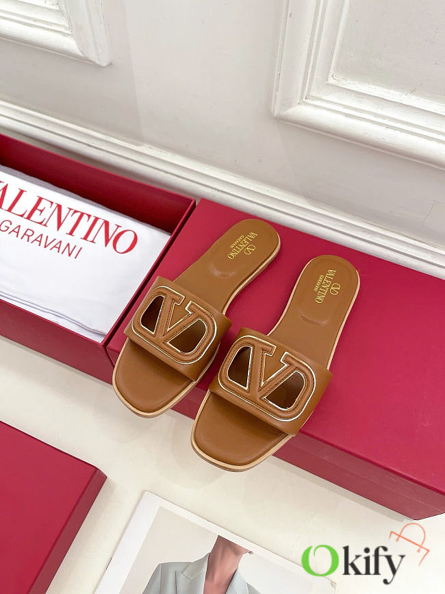 Okify Valentino Roman Stud Brown Slides EU35-43 - 1