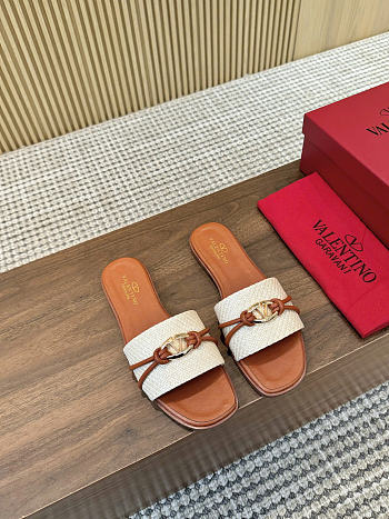 Okify Valentino Raffia Brown Slides EU35-42
