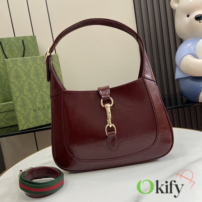 Okify Gucci Jackie 1961 Bag In Red Burgundy Wrinkled Paint 27.5x19x4cm  - 1