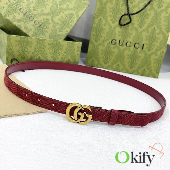 Okify Gucci Marmont Rosso Ancora Red Canvas 2cm Belt With Vintage Gold Hardware - 1