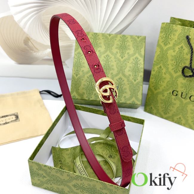 Okify Gucci Marmont Rosso Ancora Red Canvas 2cm Belt With Gold Hardware - 1