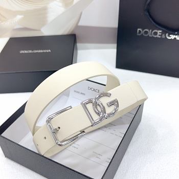 Okify Dolce & Gabbana White Belt With Silver Hardware 30mm