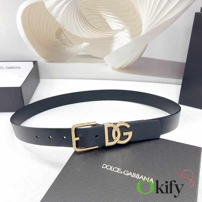 Okify Dolce & Gabbana Black Belt With Gold Hardware 30mm - 1