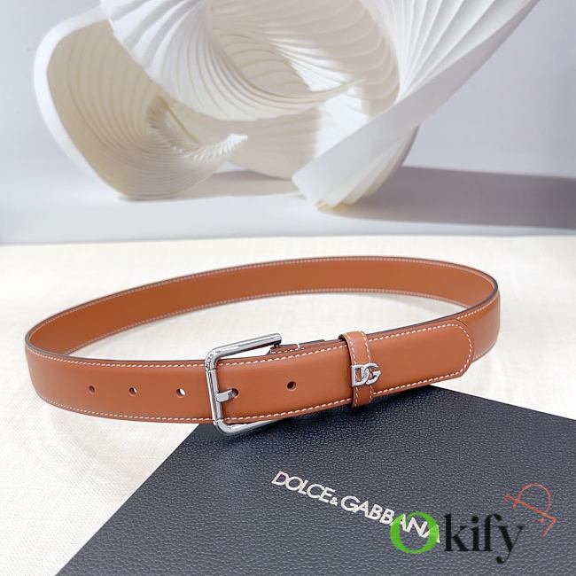 Okify Dolce & Gabbana Brown Belt With Silver Hardware 30mm - 1