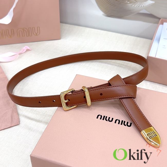 Okify MiuMiu Brown Belt With Gold Hardware 20mm - 1