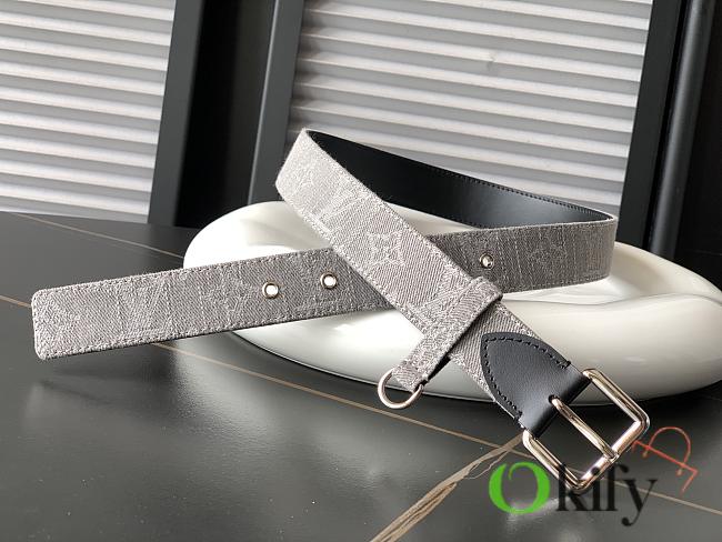 Okify Louis Vuitton Denim Gray Belt With Silver Hardware 30mm - 1