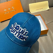 Okify Louis Vuitton Blue Embroidered Flower Baseball Cap  - 2