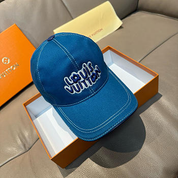 Okify Louis Vuitton Blue Embroidered Flower Baseball Cap 