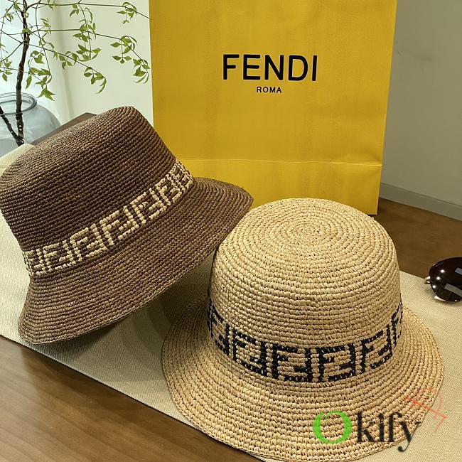 Okify Fendi Straw Hat In Beige/Brown 24230 - 1