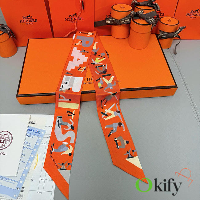 Okify Hermes Figures Libres Twilly Scarf In Orange  - 1