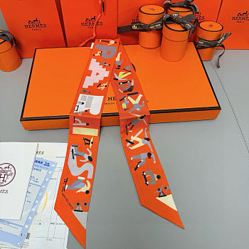 Okify Hermes Figures Libres Twilly Scarf In Orange 