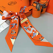 Okify Hermes Figures Libres Twilly Scarf In Orange  - 5