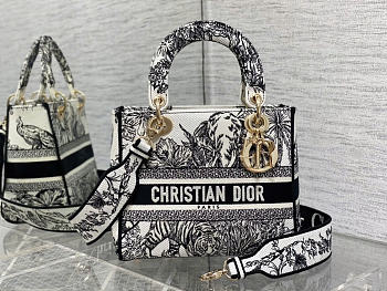 Okify Dior Lady D-lite Bag In Black And White Flower 24x20x11cm