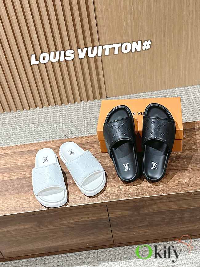 Okify Louis Vuitton Black/White Slides 24268 - 1