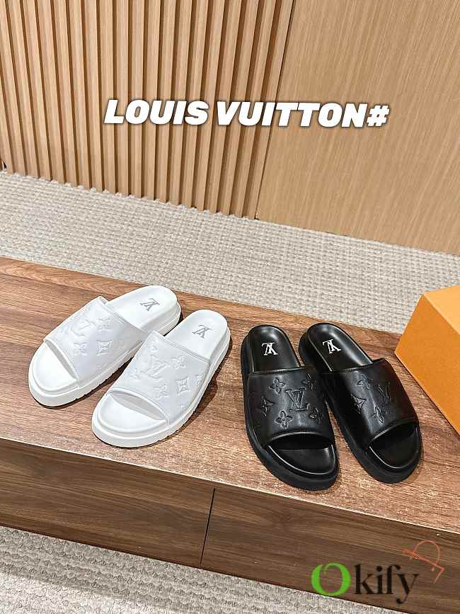 Okify Louis Vuitton Black/White Slides 24269 - 1