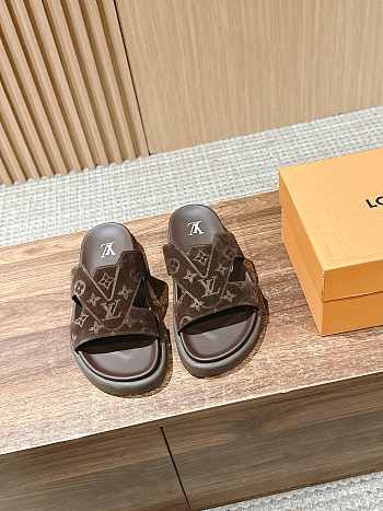 Okify Louis Vuitton Dark Brown Suede Slides 24270