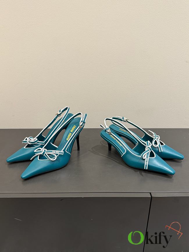 Okify MiuMiu Blue Bow Cat High/Low Heels  - 1