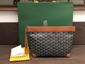 Okify Goyard Conti Pouch Bag In Black And Tan 24x6.5x22cm