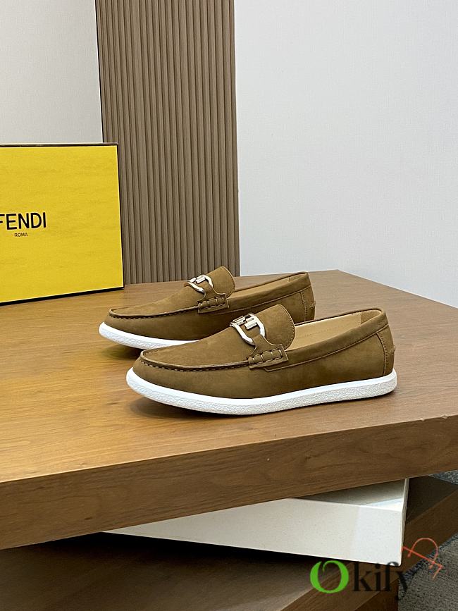 Okify Fendi Brown Suede Loafers  - 1