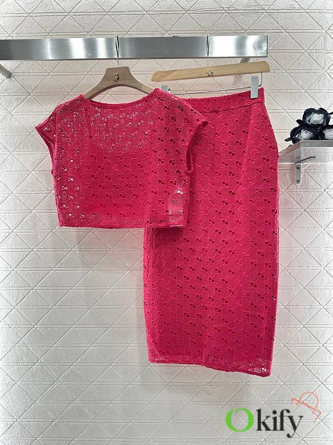 Okify Gucci Set Of Pink Mesh Top And Skirt - 1
