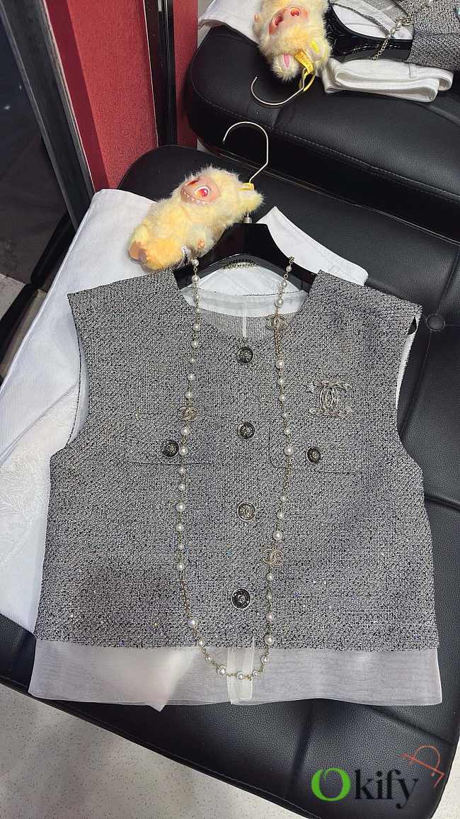 Okify CC Tweed Vest Top In Gray  - 1
