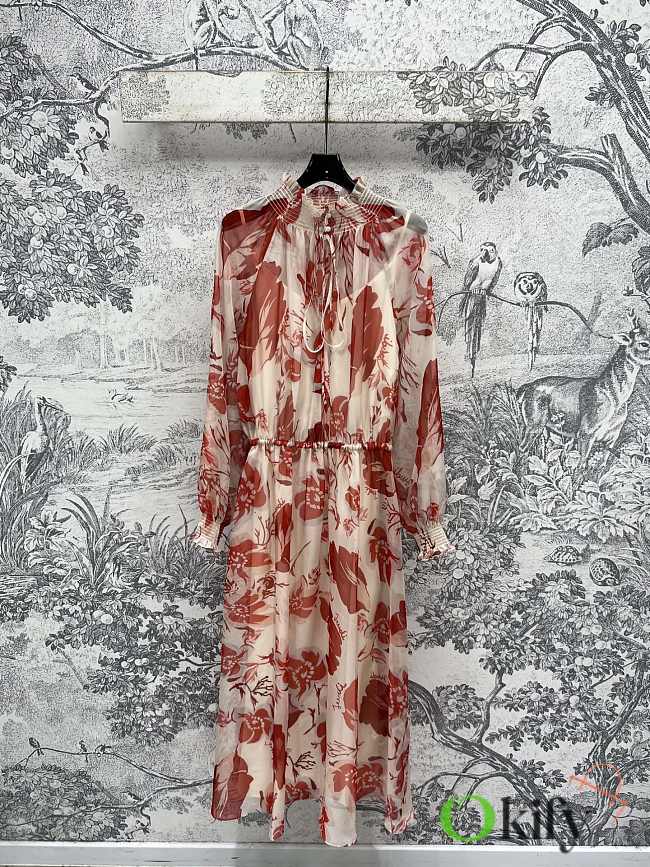 Okify Fendi Red Flowers Dress  - 1