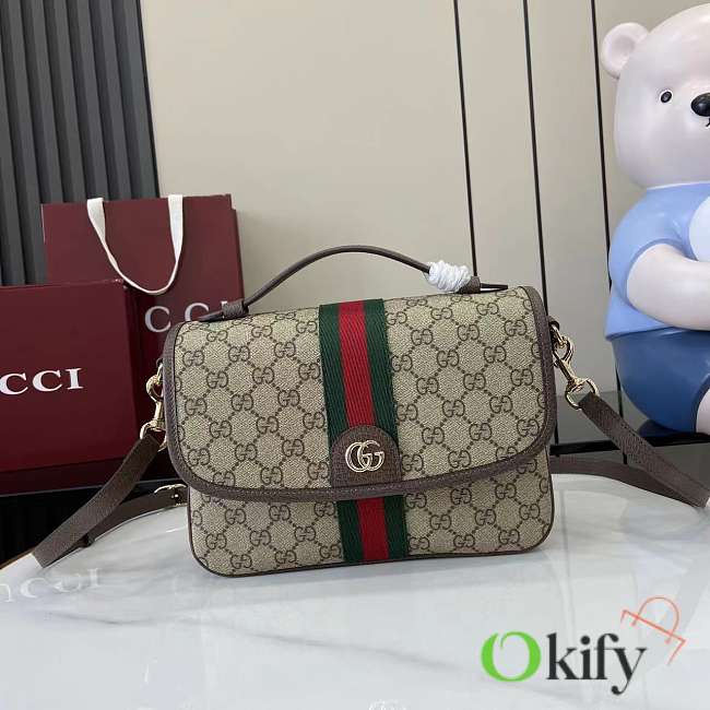 Okify Gucci Ophidia Medium Top Handle Bag In Brown 24x17.5x11.5cm - 1