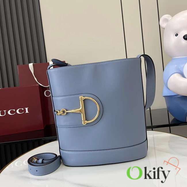 Okify Gucci 73 Medium Bucket Bag In Dusty Blue 26x27.5x11.5cm  - 1