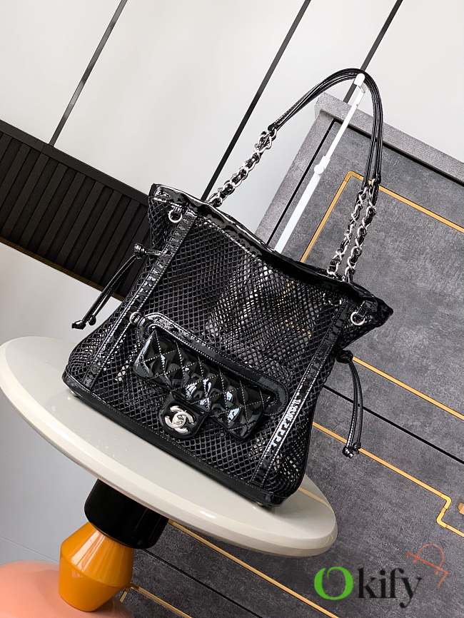 Okify CC Mesh Tote Bag With Flap Bag In Black 26x28x9cm - 1