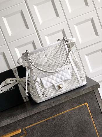 Okify CC Mesh Tote Bag With Flap Bag In White 26x28x9cm