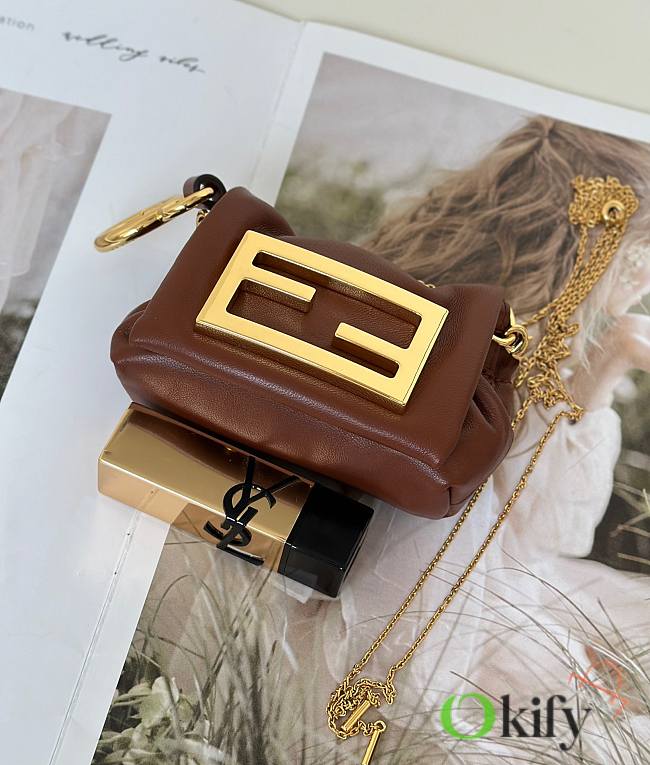 Okify Fendi Mini Mamma Baguette Bag In Brown 10x3x7cm - 1