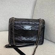 Okify YSL Niki Baby Bag In Black Vintage Leather With Silver Hardware 22x16x7cm - 4