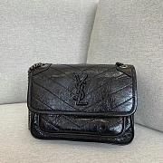 Okify YSL Niki Baby Bag In Black Vintage Leather With Silver Hardware 22x16x7cm - 1
