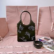 Okify MiuMiu Ivy Embroidered Gabardine Bag In Olive Green 20x24cm - 6