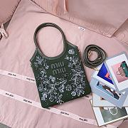 Okify MiuMiu Ivy Embroidered Gabardine Bag In Olive Green 20x24cm - 3