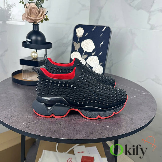 Okify Christian Louboutin Spike Sneakers In Black  - 1
