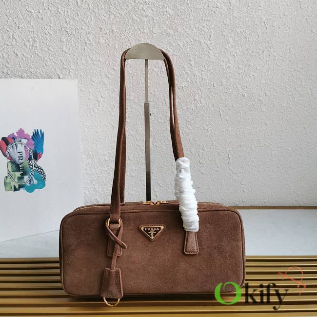 Okify Prada Brown Suede Shoulder Bag 30x14x8.5cm  - 1