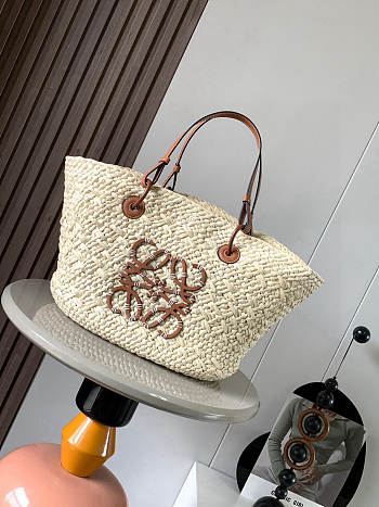 Okify Loewe Medium Anagram Basket Bag In Beige Iraca Palm And Calfskin 46x24x15cm 