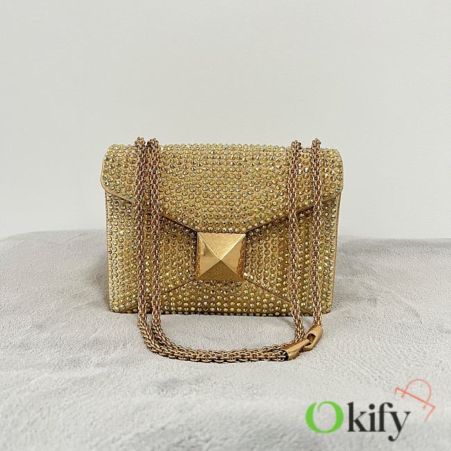 Okify Valentino One Stud Crystal Bag In Gold 19x14x11cm - 1