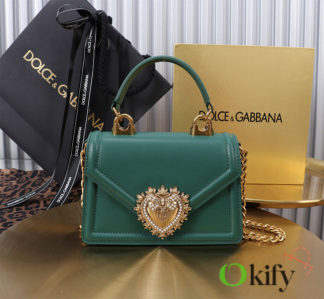 Okify Dolce & Gabbana Devotion Chain Handle Bag In Green 19x4.5x13cm - 1