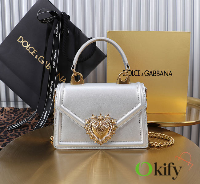 Okify Dolce & Gabbana Devotion Chain Handle Bag In Silver 19x4.5x13cm - 1