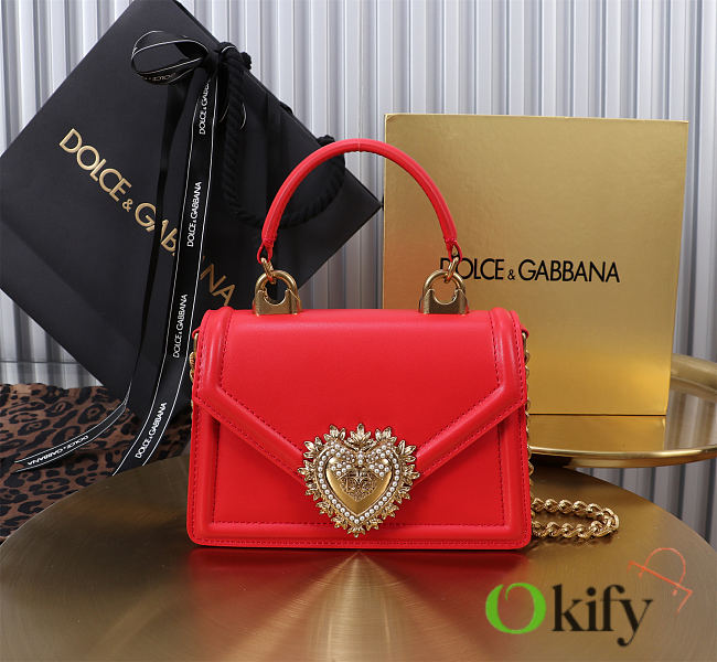 Okify Dolce & Gabbana Devotion Chain Handle Bag In Red 19x4.5x13cm - 1