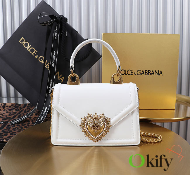 Okify Dolce & Gabbana Devotion Chain Handle Bag In White 19x4.5x13cm - 1