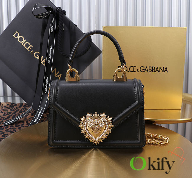 Okify Dolce & Gabbana Devotion Chain Handle Bag In Black 19x4.5x13cm - 1