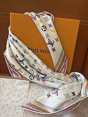 Okify Louis Vuitton x TM Mulberry Silk Scarf In White 90x90cm - 6
