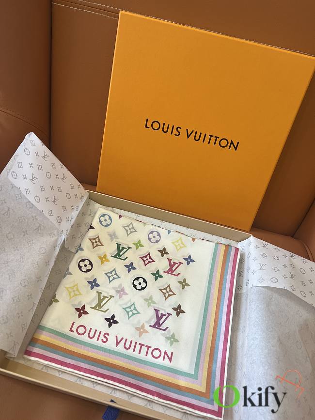 Okify Louis Vuitton x TM Mulberry Silk Scarf In White 90x90cm - 1