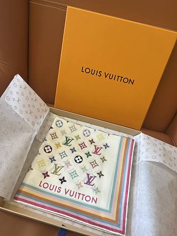 Okify Louis Vuitton x TM Mulberry Silk Scarf In White 90x90cm