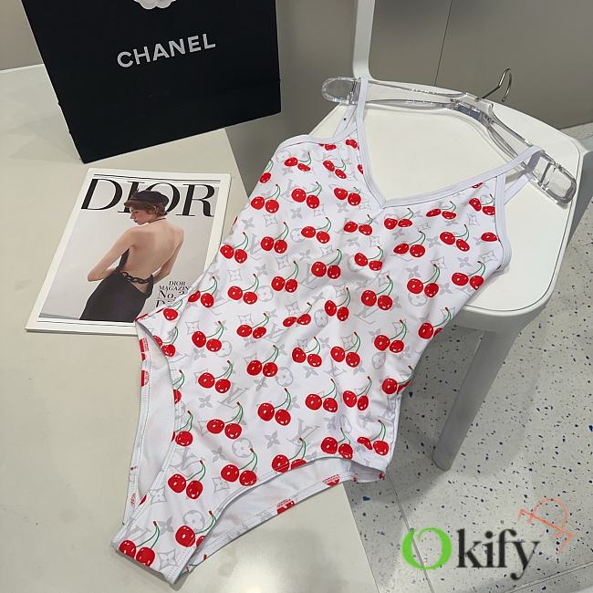Okify Louis Vuitton Cherry Swimming Suit In White  - 1